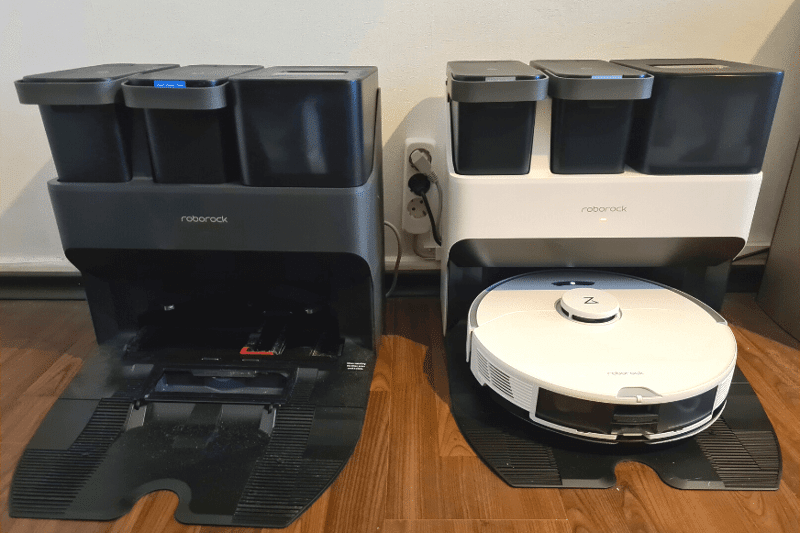 The black and the white Ultra Station standing in front of a white wall.